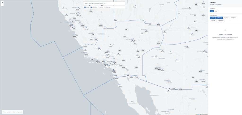 FIR map with airports and boundaries