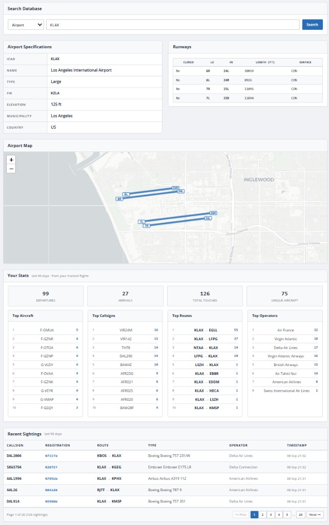 Airport search result for KLAX